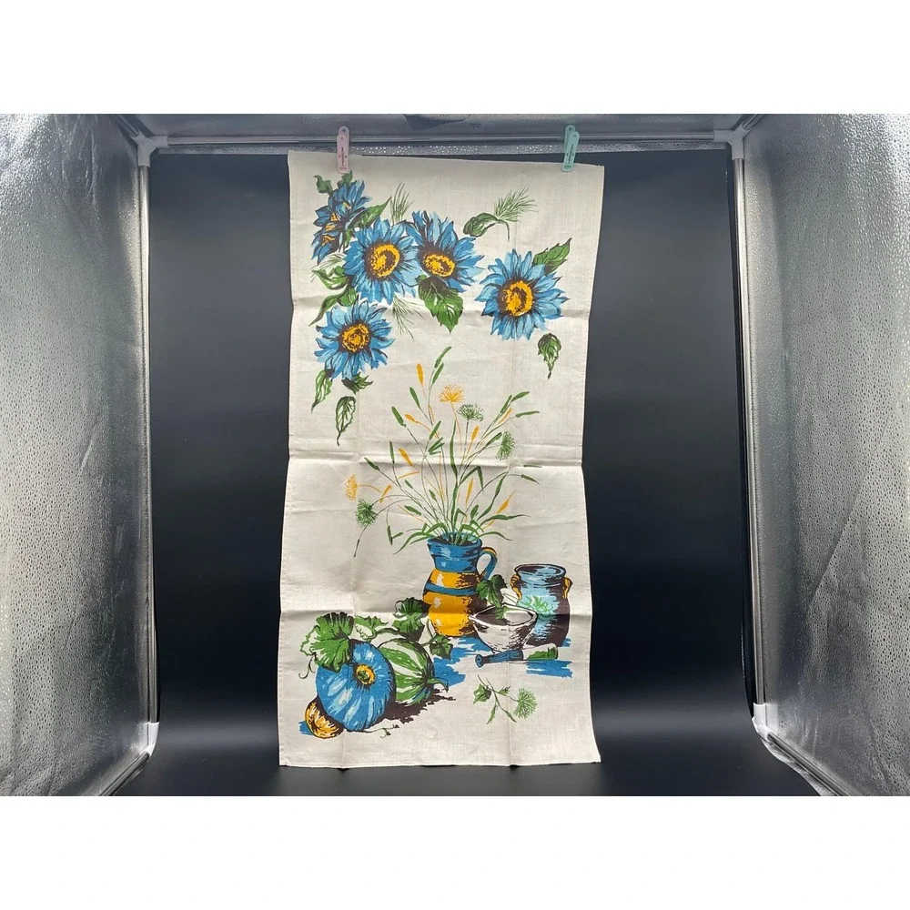Retro Table Runner Blue Sunflowers Print 30